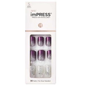Kiss imPress short press on manicure fake nails heartquake purple silver nwt